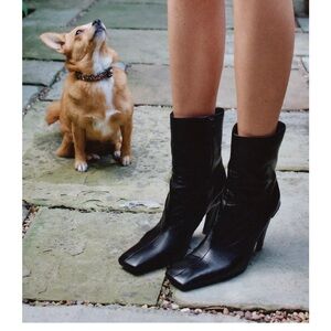SQUARE TOE LEATHER HIGH HEEL ANKLE BOOTS